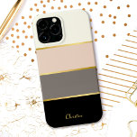 Chic Modern Stripes Pattern with Name iPhone 13 Pro Max Case<br><div class="desc">Cover your phone in a fashionable case featuring chic modern stripes in black, gray, blush pink and creamy eggshell white. Thin faux-gold lines separate the colors in designer style. Personalize with your name, monogram or other desired text. You can also delete the sample name shown if you prefer the case...</div>