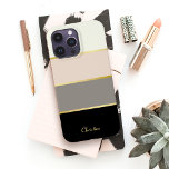 Chic Modern Stripes Pattern with Name Case-Mate iPhone 14 Pro Max Case<br><div class="desc">Cover your phone in a fashionable case featuring chic modern stripes in black, gray, blush pink and creamy eggshell white. Thin faux-gold lines separate the colors in designer style. Personalize with your name, monogram or other desired text. You can also delete the sample name shown if you prefer the case...</div>
