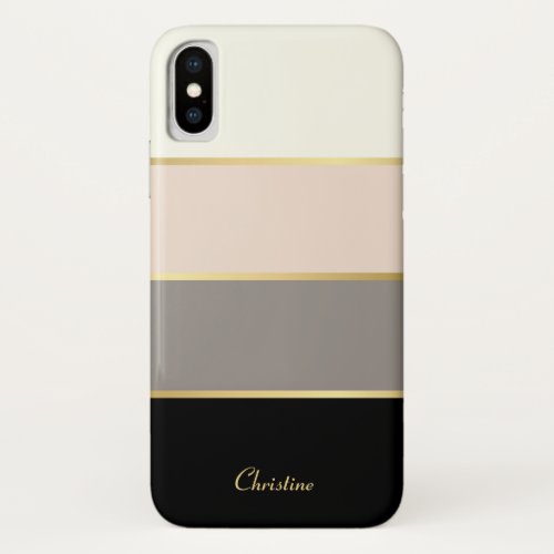 Chic Modern Stripes Pattern with Name iPhone X Case