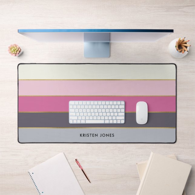 Chic Modern Stripes Personalized  Desk Mat (Office 1)