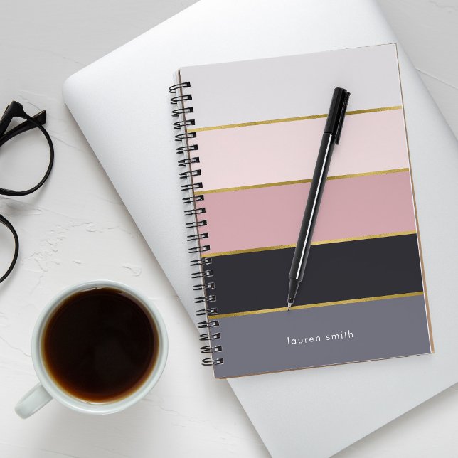 Chic Modern Stripes Personalized Notebook (Creator Uploaded)
