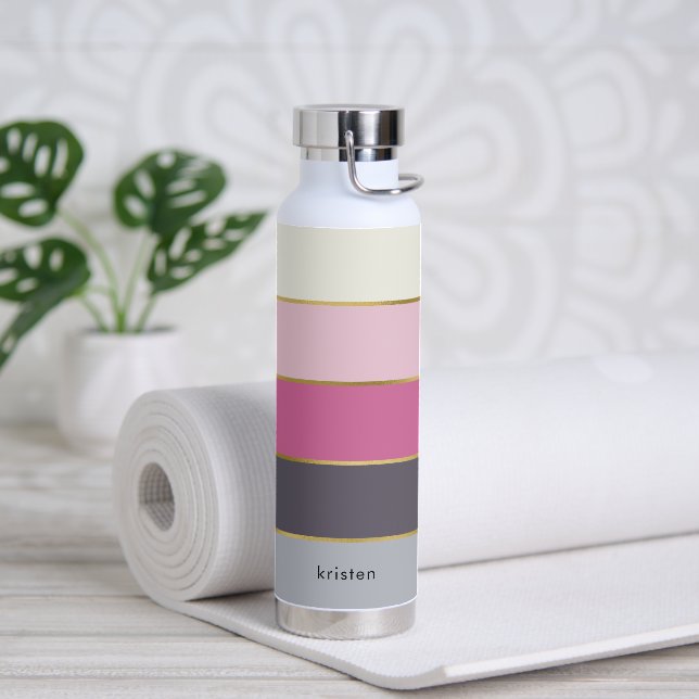 Chic Modern Stripes Personalized Water Bottle (Yoga)