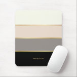 Chic Modern Stripes with Your Name Mouse Pad<br><div class="desc">A lovely fashion forward design with feminine elegance, this mouse pad has chic modern stripes in black, gray, blush pink and creamy eggshell white. Thin faux-gold lines separate the colors in designer style. Personalize with your name, monogram or other desired text. You can also delete the sample name shown if...</div>