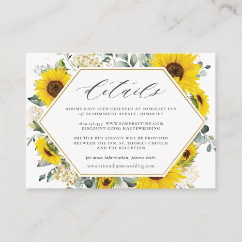 Chic Modern Sunflower Floral Wedding Details    Enclosure Card