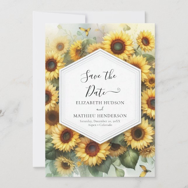 Chic Modern Sunflower Wedding Save The Date (Front)