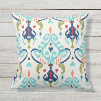 Chic modern teal navy blue ikat tribal pattern outdoor pillow