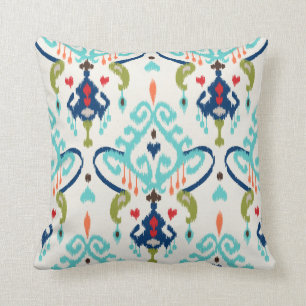 Chic modern teal navy blue ikat tribal pattern throw pillow