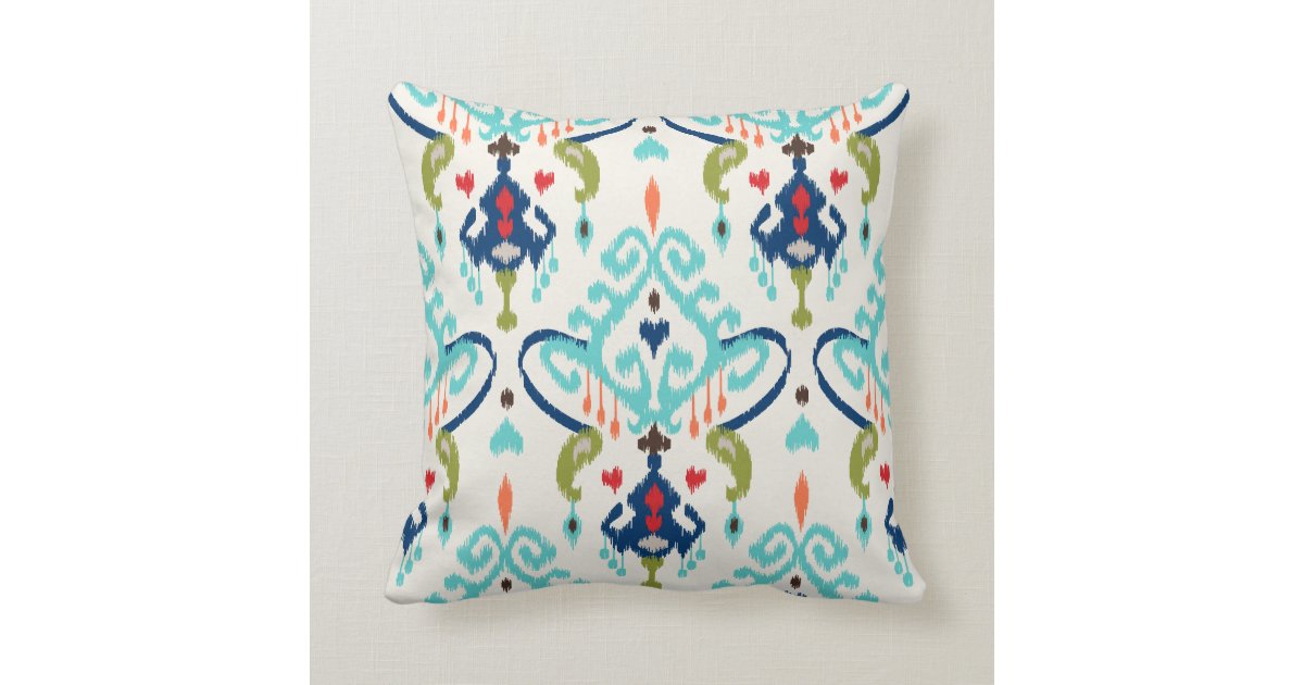 Chic Modern Teal Navy Blue Ikat Tribal Pattern Throw Pillow