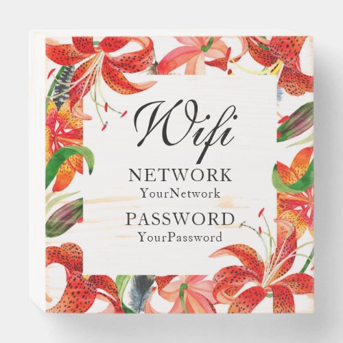 Chic Modern Tiger Lily Floral Wifi Password Wooden Box Sign