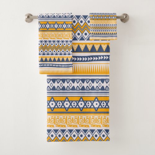 Chic Modern Tribal Pattern Saffron Navy Blue Bath Towel Set