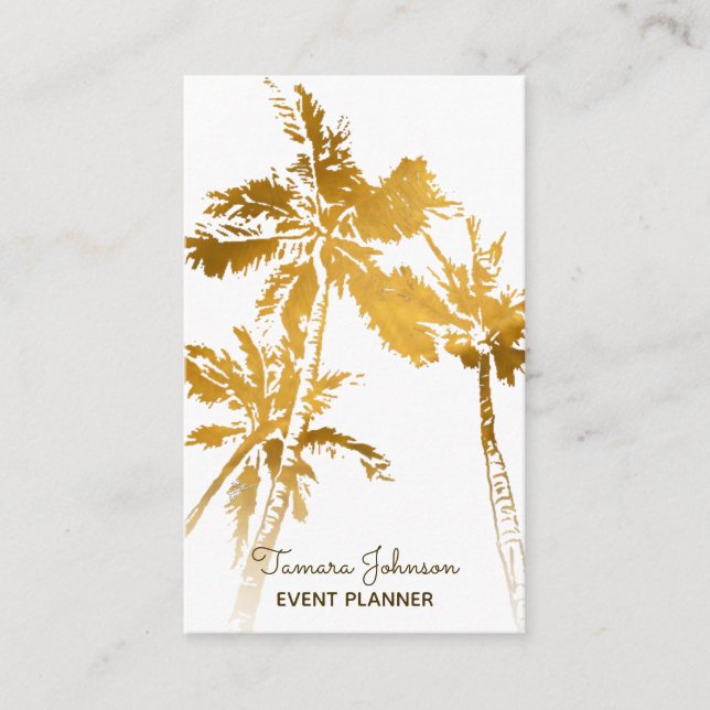 Chic Modern Tropical Gold Palm Trees Professional Business Card (Front)