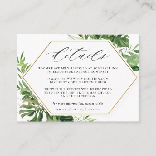 Chic Modern Tropical Greenery Wedding Details   Enclosure Card