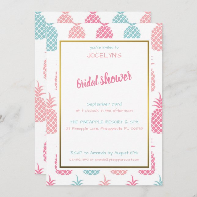 Chic Modern Tropical Pineapple Bridal Shower Invitation (Front/Back)