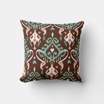 Chic Modern Turquoise Brown Ikat Tribal Pattern Throw Pillow by TintAndBeyond at Zazzle