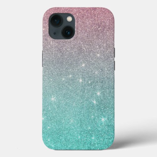 Chic modern turquoise pink ombre elegant glitter C iPhone 13 Case