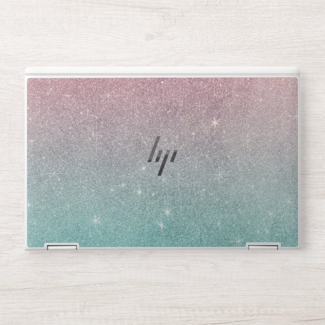 Chic modern turquoise pink ombre elegant glitter HP laptop skin (Front)