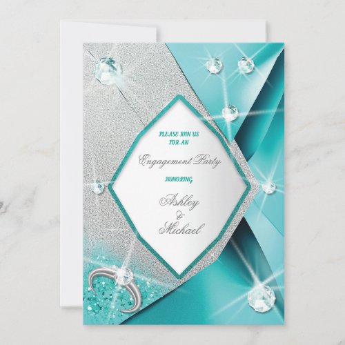 chic modern turquoise sparkle classy glitter invitation