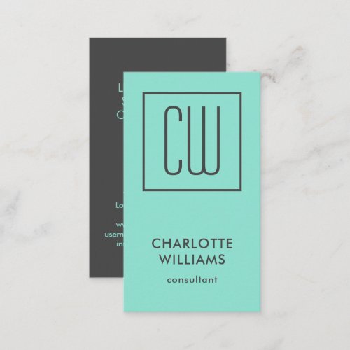 Chic Modern Turquoise Square Monogram Elegant Business Card