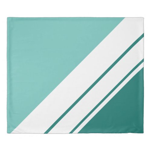 Chic Modern Two Tone Teal Diagonal White Stripes Duvet Cover