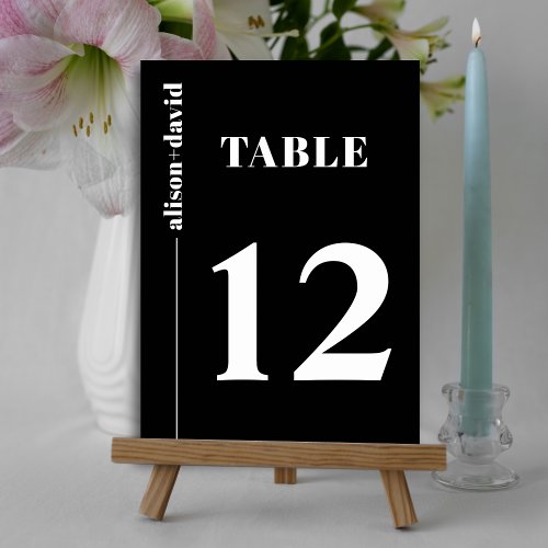Chic modern typography black minimalist wedding table number
