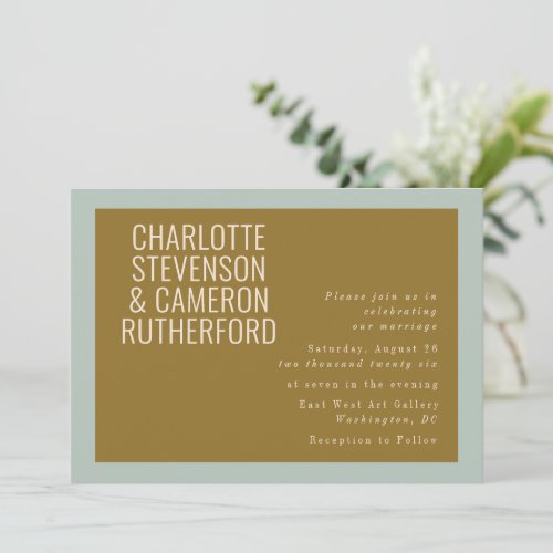 Chic Modern Typography Blue and Olive Wedding Invitation