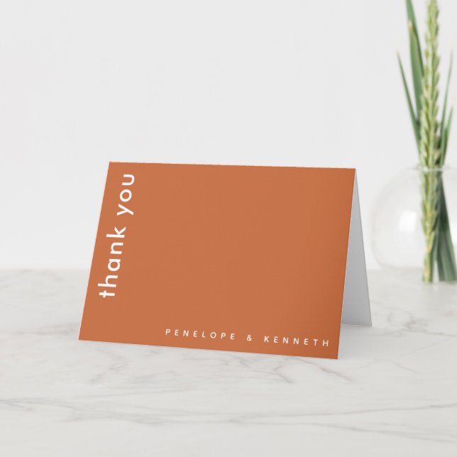 Chic Modern Typography | Burnt Orange Wedding Thank You Card (Front)