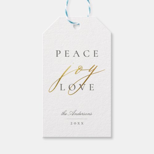Chic Modern Typography Peace Joy Love Holiday Gift Tags