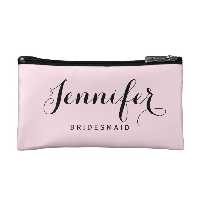 Chic Modern Typography Personalized Bridesmaid Makeup Bag (Front)