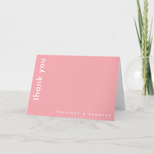 Chic Modern Typography  Rose Pink Custom Wedding Thank You Card