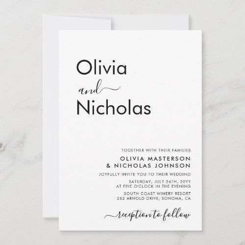 Chic Modern Typography Script Monogram Wedding Invitation