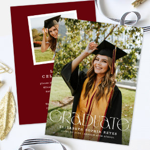 Chic Modern Typography Two Photo Graduation Announcement