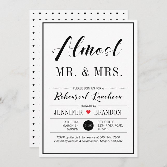 Chic Modern Typography Wedding Rehearsal Luncheon Invitation (Front/Back)