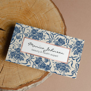 Chic Modern Vintage Ivory Navy Blue Floral Pattern Business Card by kicksdesign at Zazzle