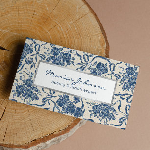 Chic Modern Vintage Ivory Navy Blue Floral Pattern Business Card