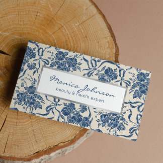 Chic Modern Vintage Ivory Navy Blue Floral Pattern Business Card