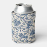 Chic Modern Vintage Ivory Navy Blue Floral Pattern Can Cooler at Zazzle