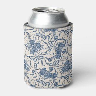 Chic Modern Vintage Ivory Navy Blue Floral Pattern Can Cooler