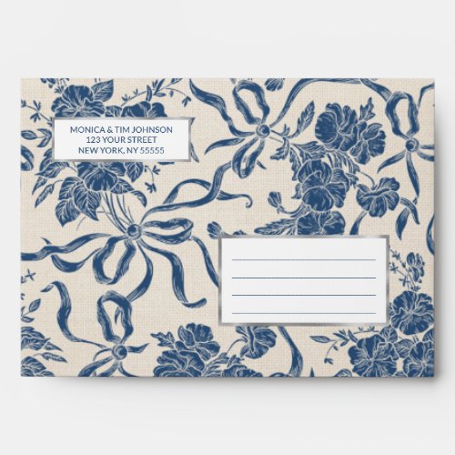 Chic Modern Vintage Ivory Navy Blue Floral Pattern Envelope