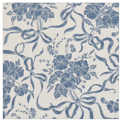 Chic Modern Vintage Ivory Navy Blue Floral Pattern Fabric