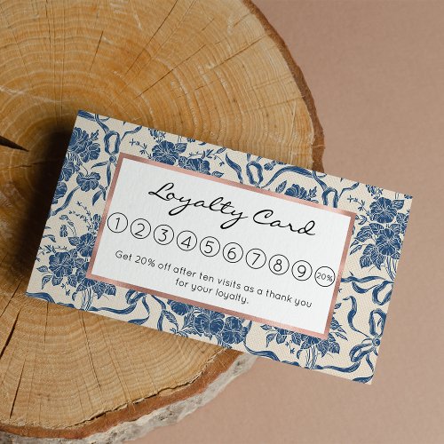 Chic Modern Vintage Ivory Navy Blue Floral Pattern Loyalty Card