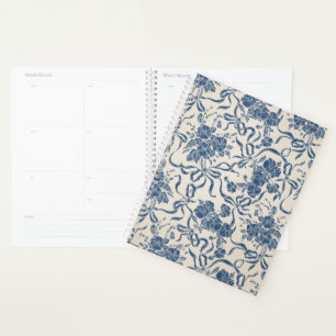 Chic Modern Vintage Ivory Navy Blue Floral Pattern Planner