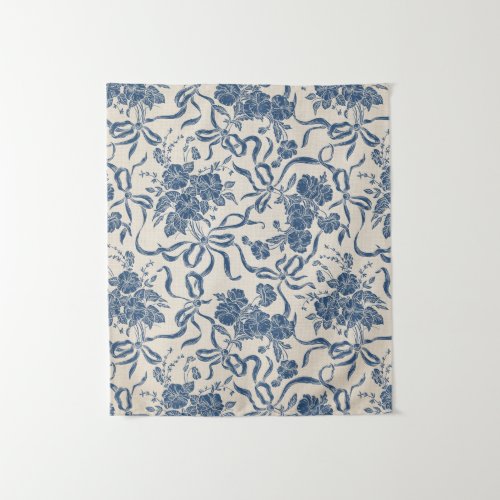 Chic Modern Vintage Ivory Navy Blue Floral Pattern Tapestry