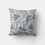 Chic Modern Vintage Ivory Navy Blue Floral Pattern Throw Pillow at Zazzle