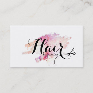 chic modern watercolor calligraphy hairstylist business card