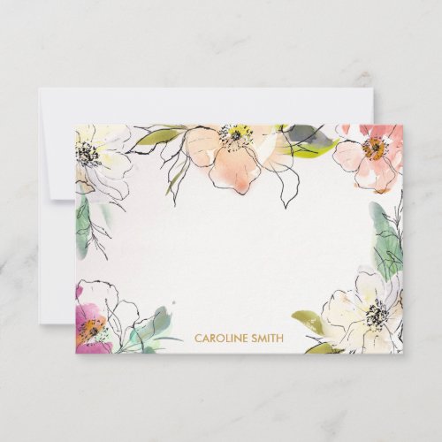 Chic Modern Watercolor Floral Personalized Note Card