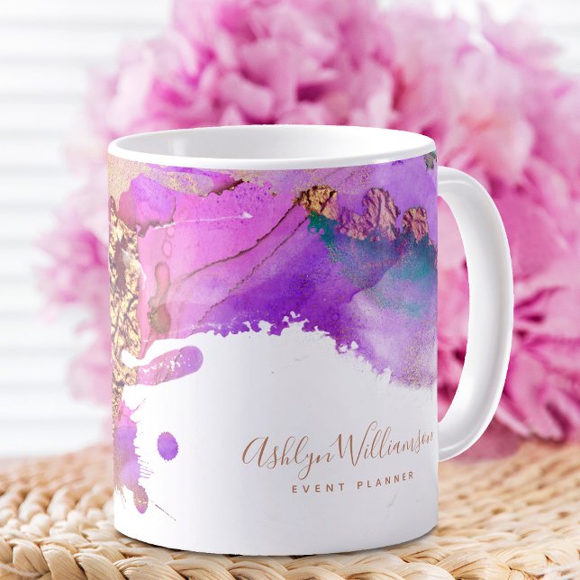 Chic, modern watercolor gold pink purple splatter coffee mug (Creator Uploaded)