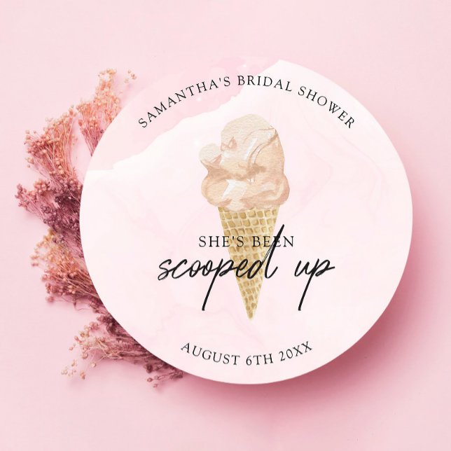 Chic Modern Watercolor Ice Cream Bridal Shower Classic Round Sticker (Creator Uploaded)