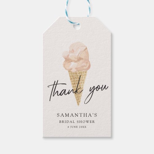 Chic Modern Watercolor Ice Cream Bridal Shower Gift Tags