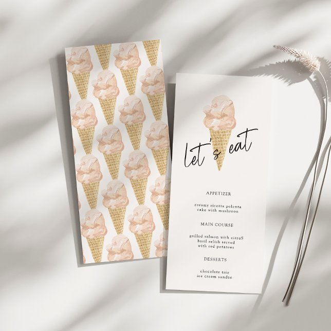 Chic Modern Watercolor Ice Cream Bridal Shower Menu (Creator Uploaded)