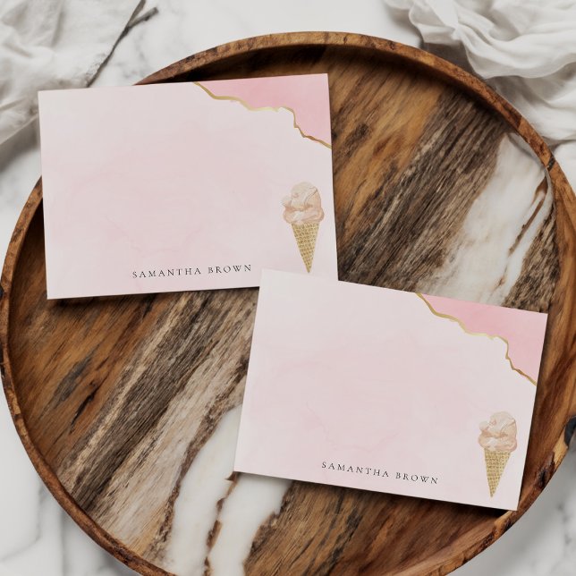 Chic Modern Watercolor Ice Cream Pink Note Card (Creator Uploaded)
